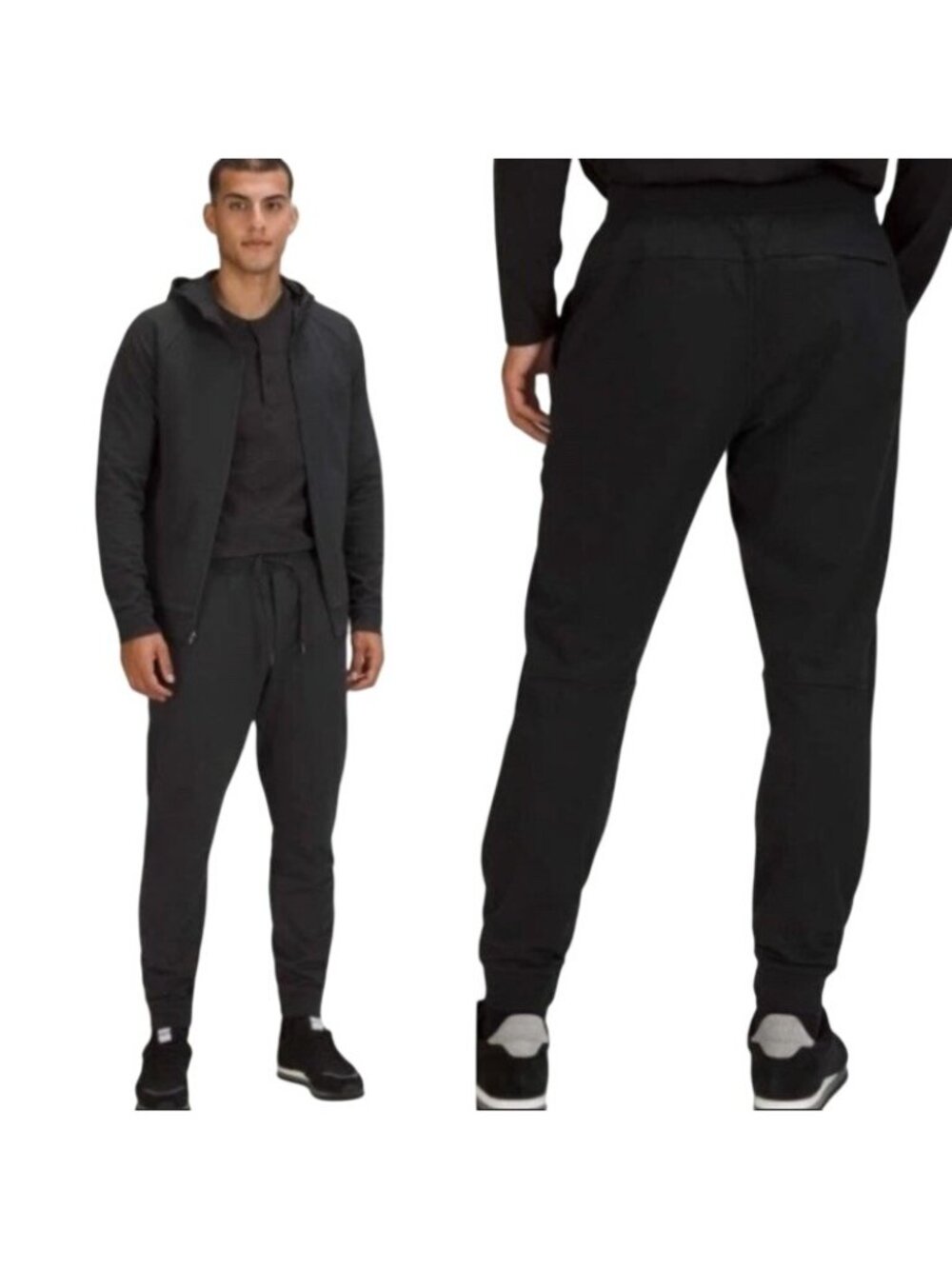 Lululemon  City Sweats Jogger Pants Mens Small Black Drawstring Logo Tapered